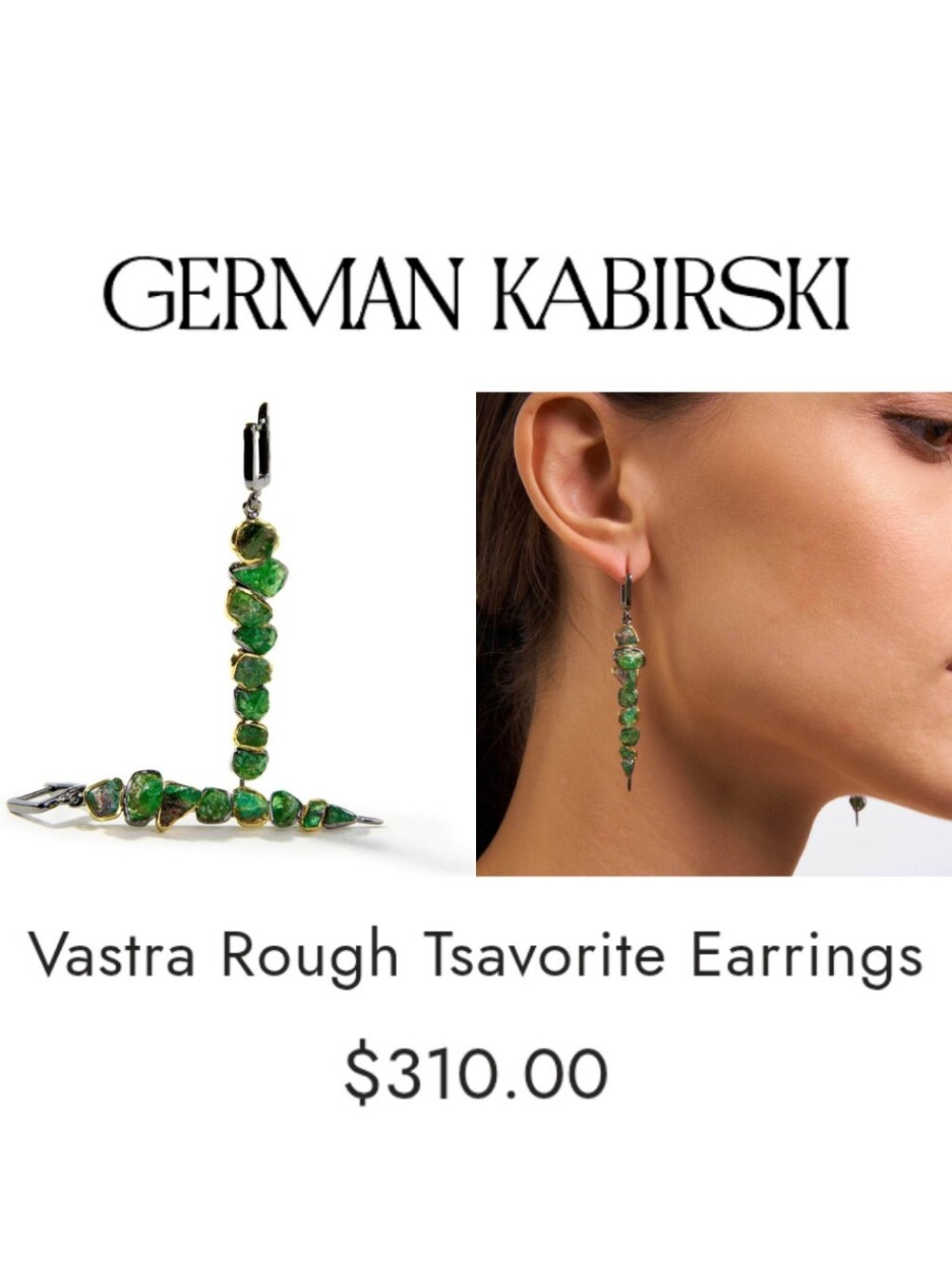 Tsavorite Garnet 18K 925 Black Rhodium Earrings -German Kabirski- Luxury Jewelry